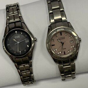 Ladies Citizen Eco Drive Watch Lot of 2 Black Gunmetal E011 & Pink S013 S. Komen